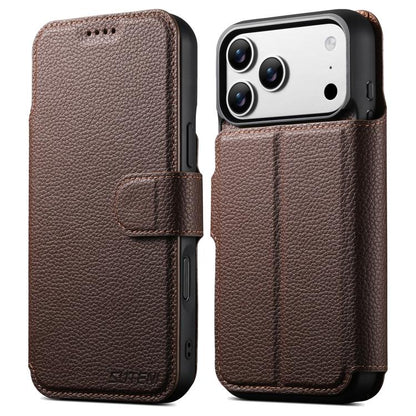For iPhone 17 Pro Max Suteni Q05 -in-1 Multi-function MagSafe Wallet Big Litchi Leather Phone Case(Brown) by Suteni