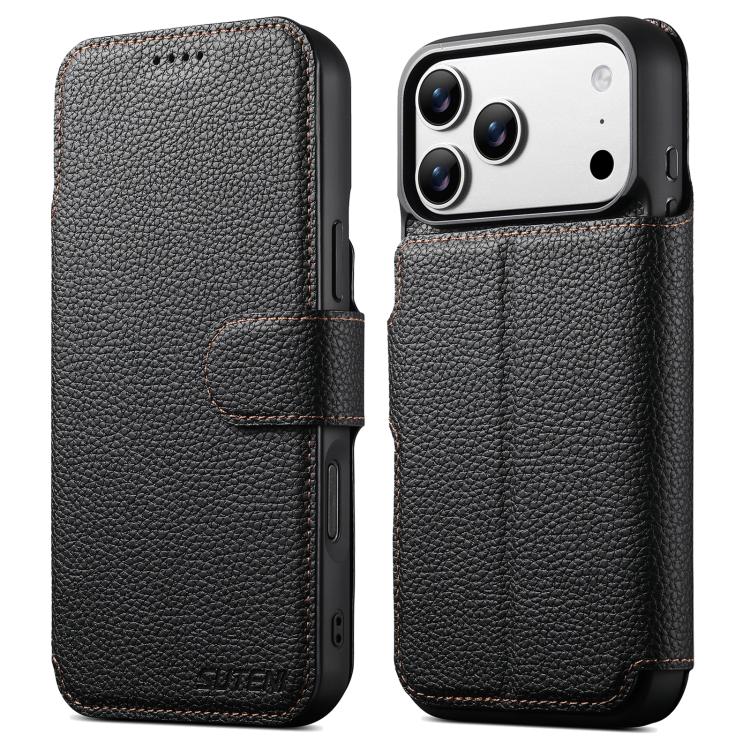 For iPhone 17 Pro Suteni Q05 -in-1 Multi-function MagSafe Wallet Big Litchi Leather Phone Case(Black) by Suteni