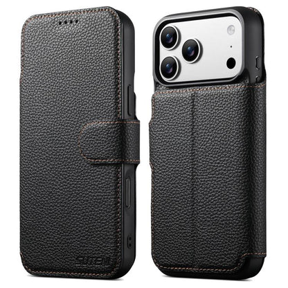 For iPhone 17 Pro Suteni Q05 -in-1 Multi-function MagSafe Wallet Big Litchi Leather Phone Case(Black) by Suteni