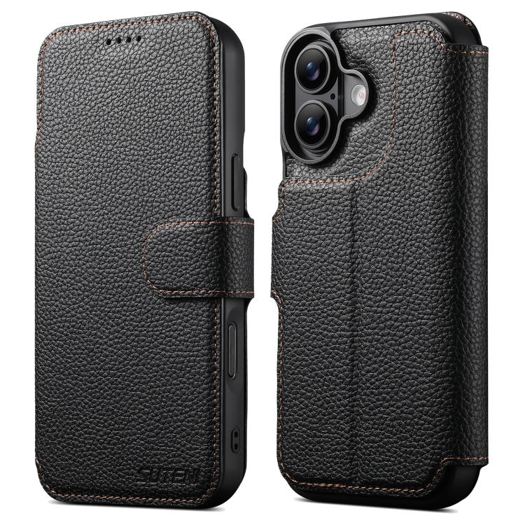 For iPhone 17 Suteni Q05 -in-1 Multi-function MagSafe Wallet Big Litchi Leather Phone Case(Black) by Suteni