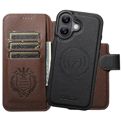 For iPhone 17 Suteni Q05 -in-1 Multi-function MagSafe Wallet Big Litchi Leather Phone Case(Black) by Suteni