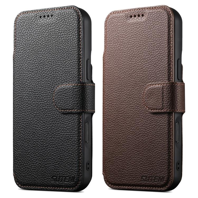 For iPhone 17 Pro Max Suteni Q05 -in-1 Multi-function MagSafe Wallet Big Litchi Leather Phone Case(Brown) by Suteni