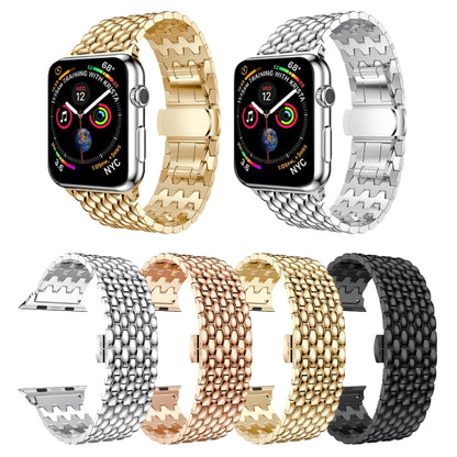 Dragon Grain Solid Stainless Steel Wrist Strap Watch Band for Apple Watch Series 3 & 2 & 1 42mm(Gold) by bashfashion