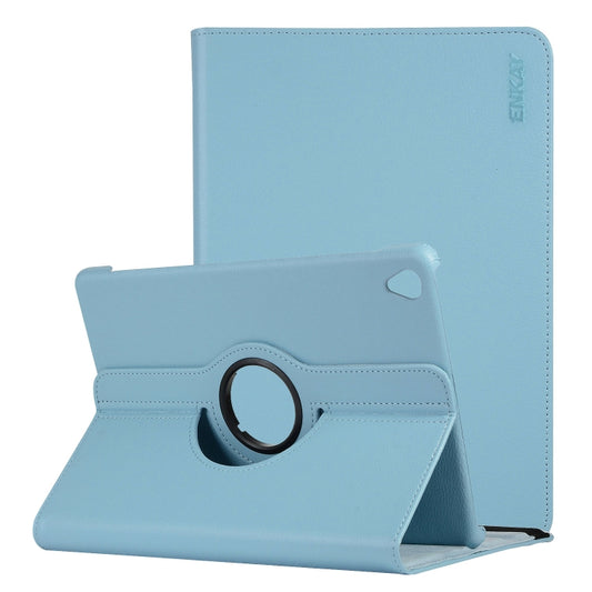 ENKAY 360 Degree Rotation Lichi Texture Leather Case with Holder for HUAWEI MediaPad M6 10.8 2019(Light Blue) by ENKAY