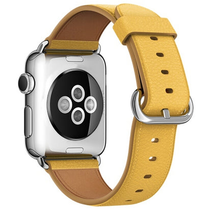 Classic Button Leather Wrist Strap Watch Band for Apple Watch Series 3 & 2 & 1 42mm(Yellow) by bashfashion