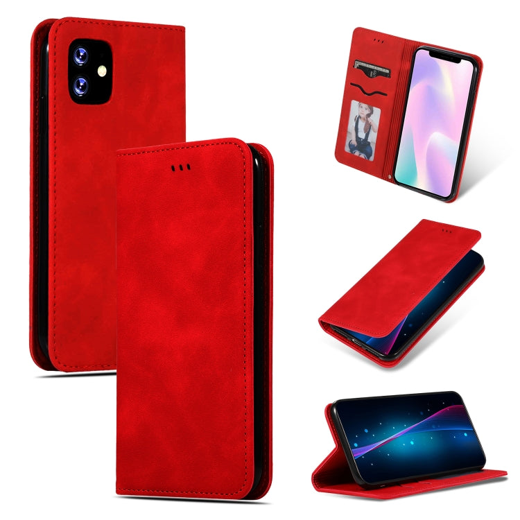 For iPhone 11 Retro Skin Feel Business Magnetic Horizontal Flip Leather Case (Red) by bashfashion