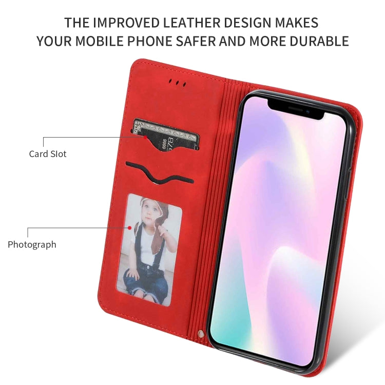 For iPhone 11 Retro Skin Feel Business Magnetic Horizontal Flip Leather Case (Red) by bashfashion