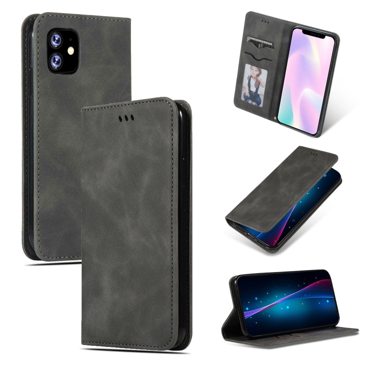 For iPhone 11 Retro Skin Feel Business Magnetic Horizontal Flip Leather Case (Dark Gray) by bashfashion