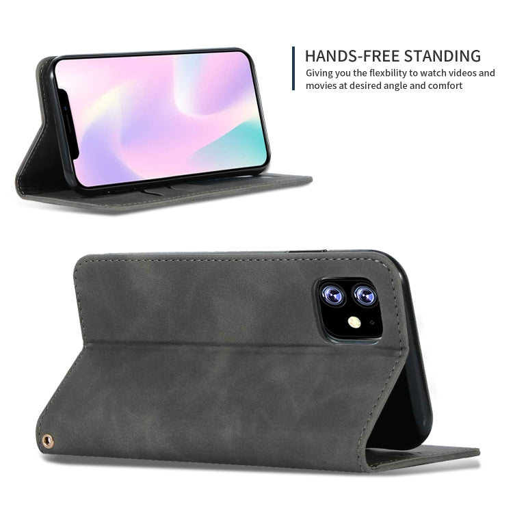 For iPhone 11 Retro Skin Feel Business Magnetic Horizontal Flip Leather Case (Dark Gray) by bashfashion