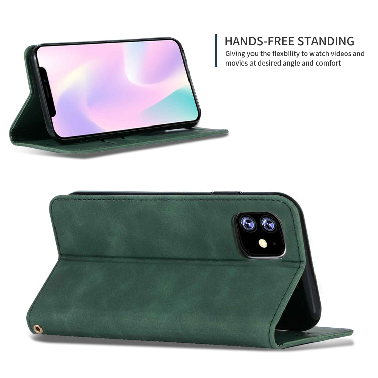 For iPhone 11 Retro Skin Feel Business Magnetic Horizontal Flip Leather Case (Army Green) by bashfashion