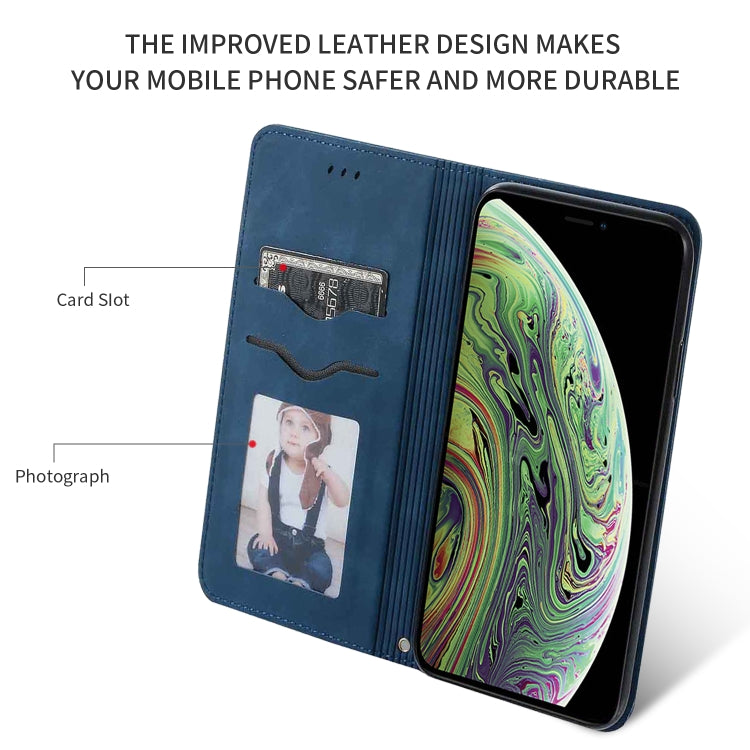 For iPhone 11 Pro Max Retro Skin Feel Business Magnetic Horizontal Flip Leather Case (Navy Blue) by bashfashion