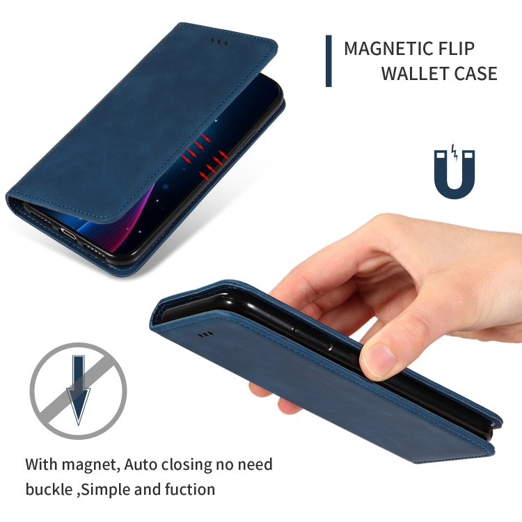For iPhone 11 Pro Max Retro Skin Feel Business Magnetic Horizontal Flip Leather Case (Navy Blue) by bashfashion