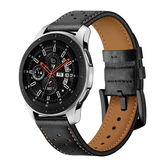 For Samsung Galaxy Watch Active 2 22mm Leather Eyelet Sport Watch Band(Black) by bashfashion
