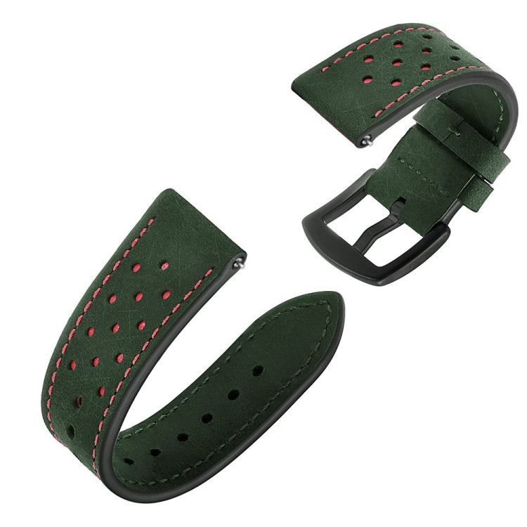 For Samsung Galaxy Watch Active 2 22mm Leather Eyelet Sport Watch Band(Army Green) by bashfashion