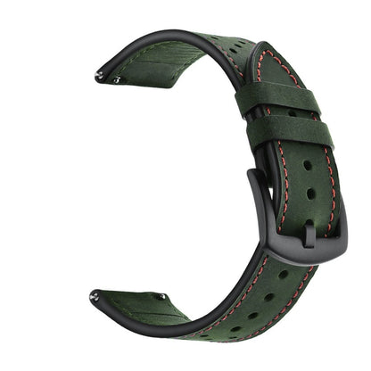 For Samsung Galaxy Watch Active 2 22mm Leather Eyelet Sport Watch Band(Army Green) by bashfashion