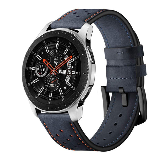 For Samsung Galaxy Watch Active 2 22mm Leather Eyelet Sport Watch Band(Dark Blue) by bashfashion