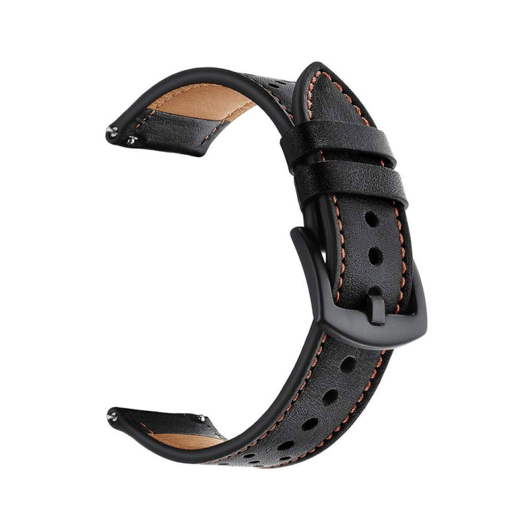 For Samsung Galaxy Watch Active 20mm Leather Eyelet Sport Watch Band(Black) by bashfashion
