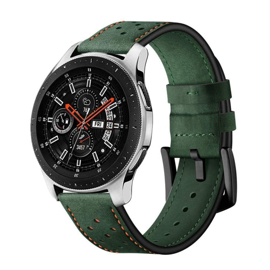 For Samsung Galaxy Watch Active 20mm Leather Eyelet Sport Watch Band(Army Green) by bashfashion