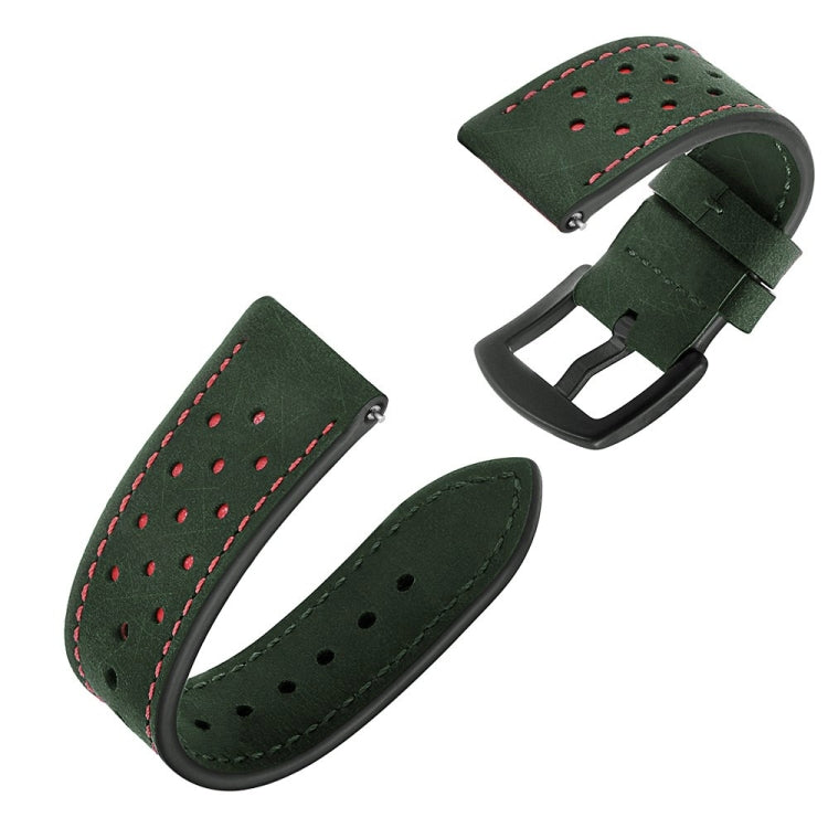 For Samsung Galaxy Watch Active 20mm Leather Eyelet Sport Watch Band(Army Green) by bashfashion