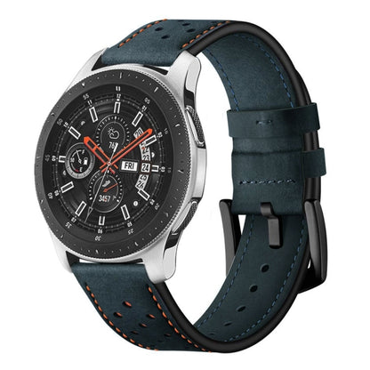For Samsung Galaxy Watch Active 20mm Leather Eyelet Sport Watch Band(Dark Blue) by bashfashion