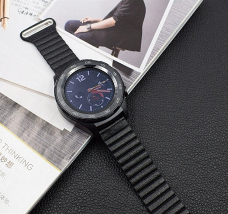 For Samsung Gear S2 / Active2 20mm Magnetic Buckle Leather Watch Band(black) by bashfashion