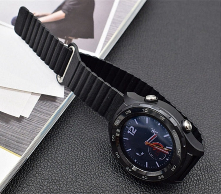 For Samsung Gear S2 / Active2 20mm Magnetic Buckle Leather Watch Band(black) by bashfashion