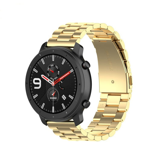 Applicable To Ticwatch Generation / Moto360 Second Generation 460 / Samsung GearS3 / Huawei GT 22mm Butterfly Buckle 3-Beads Stainless Steel Metal Watch Band(gold) by bashfashion