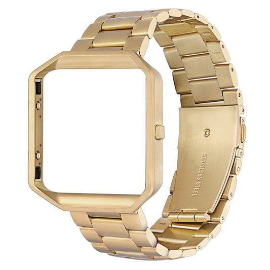 For Fitbit Blaze Metal Frame Butterfly Buckle Three Beads Stainless Steel Metal Watch Band(gold) by bashfashion