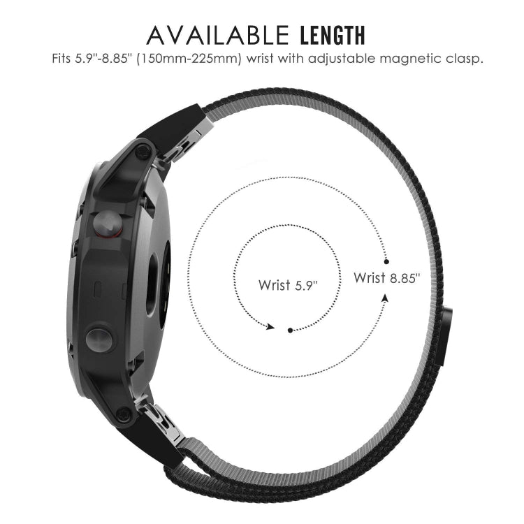 For Garmin Fenix 5 Milan Metal Stainless Steel Metal Watch Band, Size:22MM(Black) by bashfashion