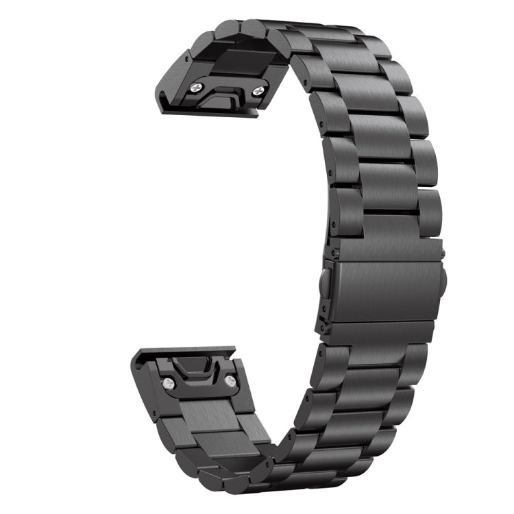 For Garmin Fenix 5 Three-Bead Stainless Steel Metal Watch Band, Size:22MM(Black) by bashfashion