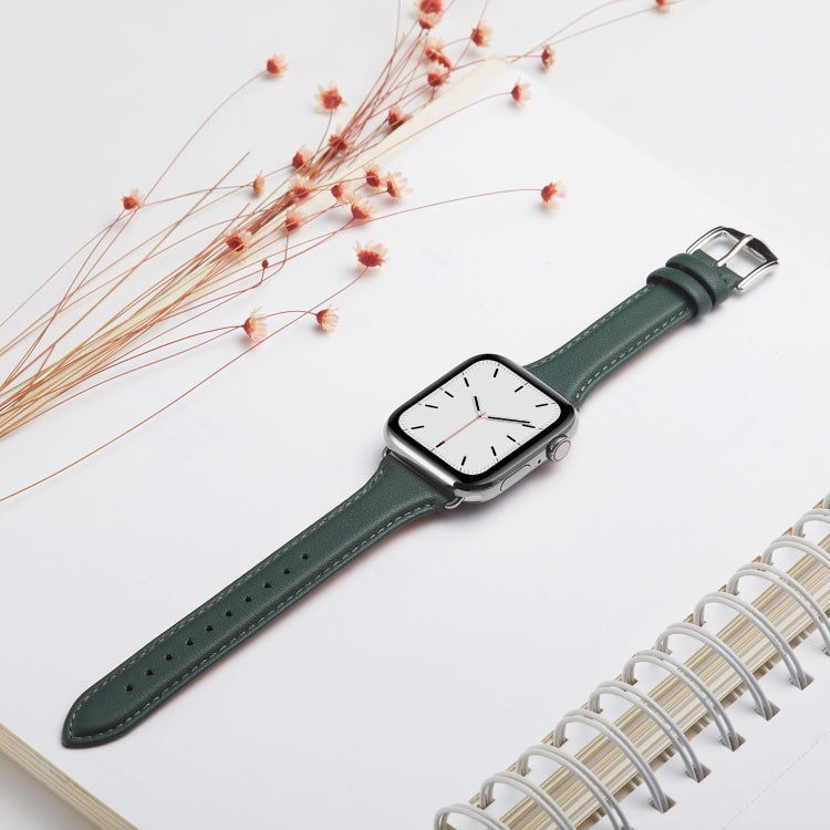 For Apple Watch 3 / 2 / 1 Generations 42mm Universal Thin Leather Watch Band(Blackish Green) by bashfashion