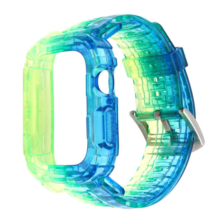 For Apple Watch Series 3 & 2 & 1 38mm Gradient TPU Integrated Case Strap(Blue And Green Horizontal. - Silver Buckle) by bashfashion