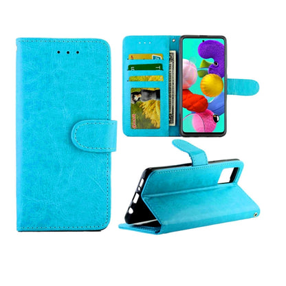 For Galaxy A51 Crazy Horse Texture Leather Horizontal Flip Protective Case with Holder & Card Slots & Wallet & Photo Frame(Baby Blue) by bashfashion