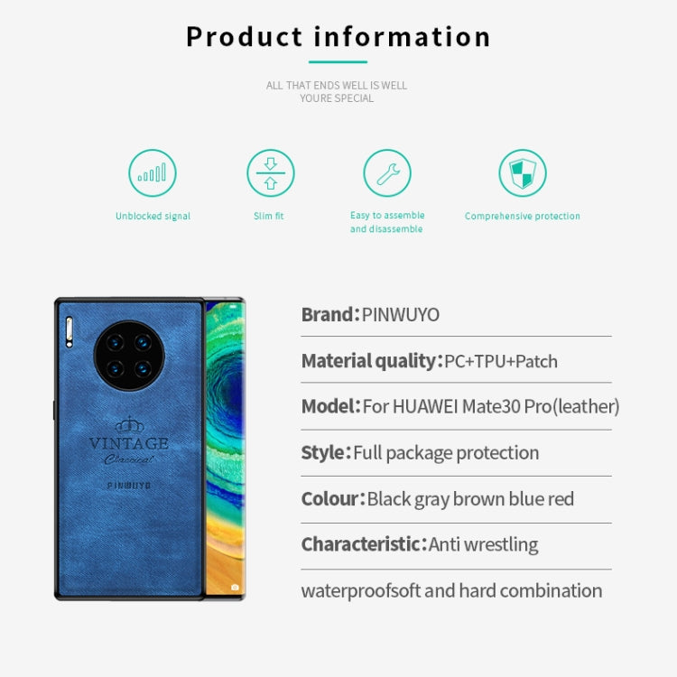 For Huawei Mate 30 Pro 5G (Leather) PINWUYO Zun Series PC + TPU + Skin Waterproof Anti-fall All-inclusive Protective Case(Brown) by PINWUYO