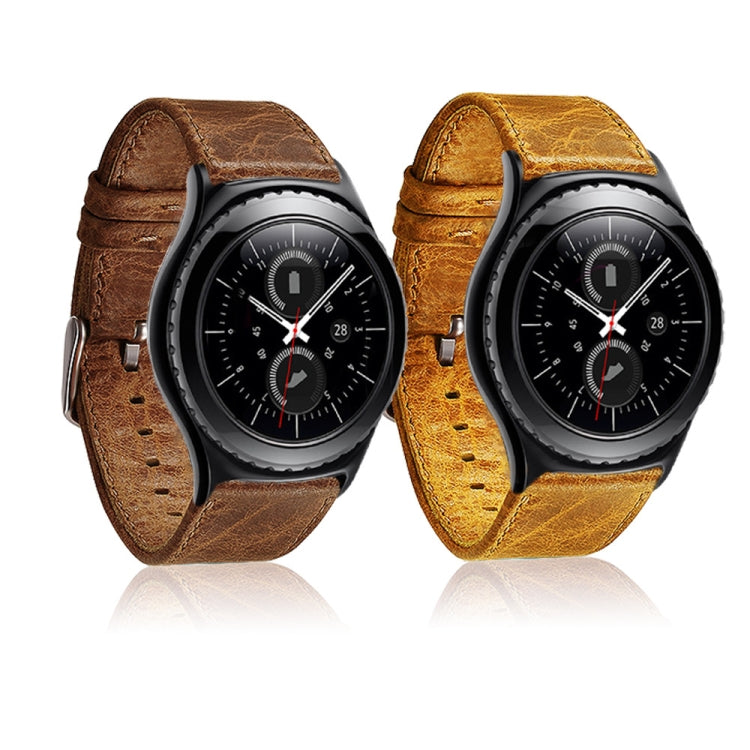 For Huami 1s/ Huami 2 / Ticwatch1 / Ticwatch Pro / Samsung Galaxy Watch 46mm / Samsung S3 / Huawei Watch 2 Pro / Huawei GT / Huawei Glory Magic First Layer Cowhide Crazy Horse Pattern Watch Band(Dark Brown) by bashfashion