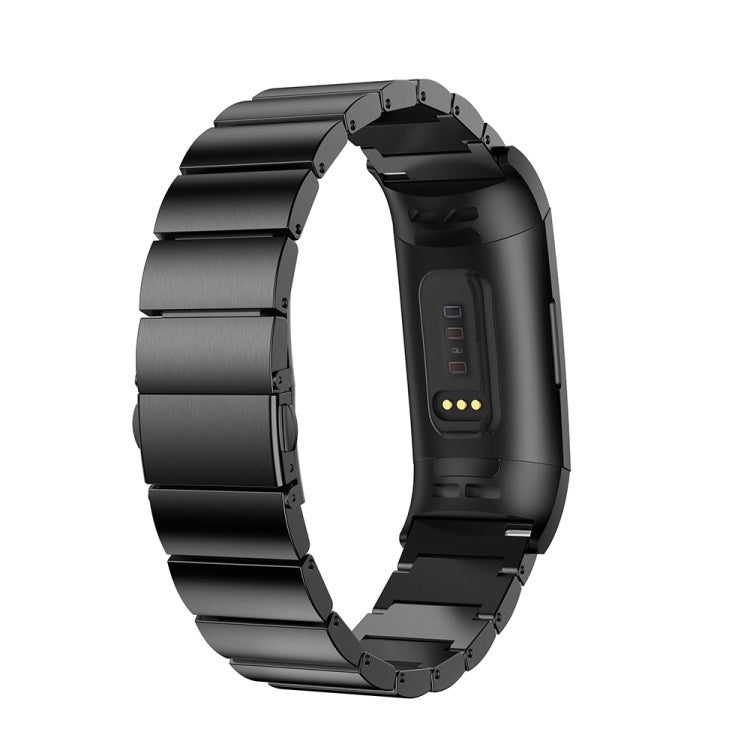 One Beads Slingshot Buckle Solid Stainless Steel Watch Band for Fitbit Charge 4(Black) by bashfashion
