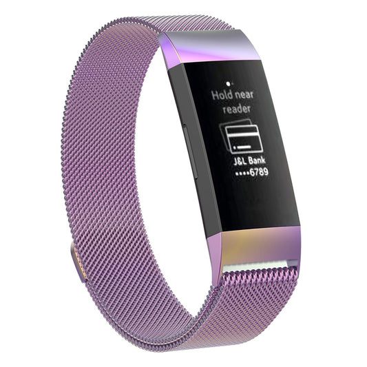 Stainless Steel Magnet Watch Band for FITBIT Charge 4 / 3, Large Size: 210x18mm(Light Purple) by bashfashion