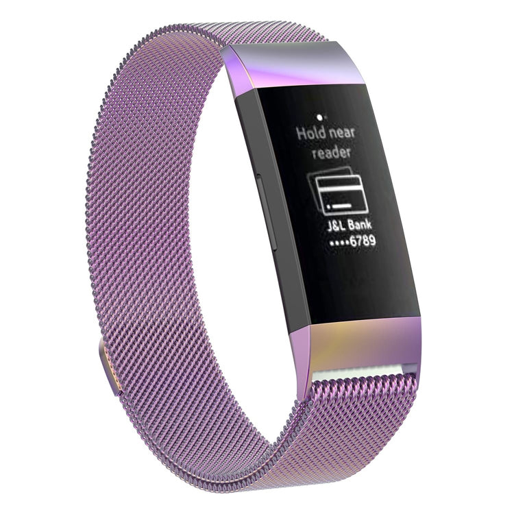 Stainless Steel Magnet Watch Band for FITBIT Charge 4 / 3, Large Size: 210x18mm(Light Purple) by bashfashion