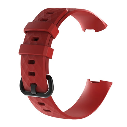 Diamond Pattern Silicone Watch Band for Fitbit Charge 3 Small Size：190*18mm(Red) by bashfashion