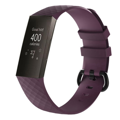 Diamond Pattern Silicone Watch Band for Fitbit Charge 4 Small Size：190*18mm(Dark Purple) by bashfashion