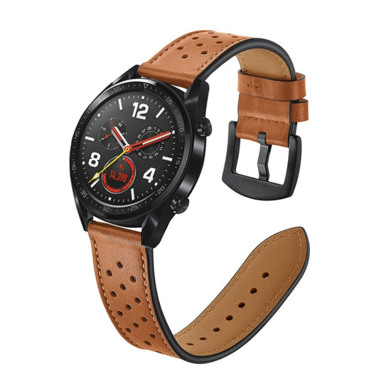 22mm For Huawei Watch GT2e / GT2 46mm Plum Blossom Hole Leather Watch Band(Brown) by bashfashion
