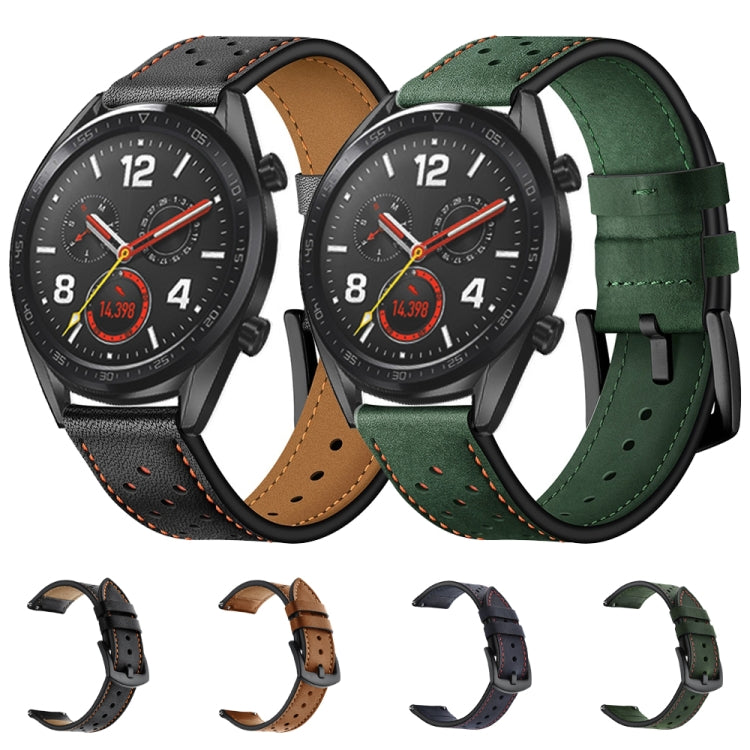 22mm For Huawei Watch GT2e / GT2 46mm Plum Blossom Hole Leather Watch Band(Brown) by bashfashion