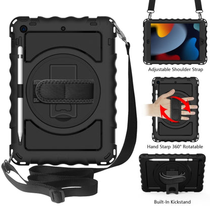 For iPad 10.2 360 Degree Rotating Case with Pencil Holder, Kickstand Shockproof Heavy Duty with Shoulder Strap,Hand Strap(Black) by bashfashion