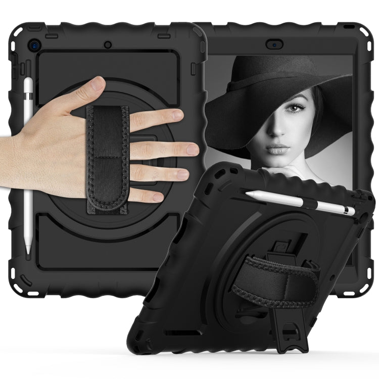 For iPad 10.2 360 Degree Rotating Case with Pencil Holder, Kickstand Shockproof Heavy Duty with Shoulder Strap,Hand Strap(Black) by bashfashion