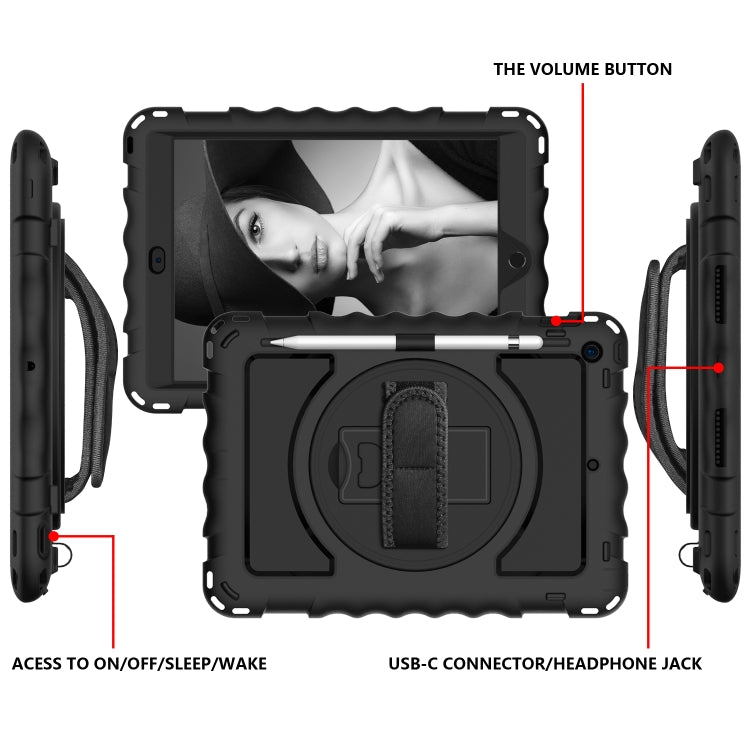 For iPad 10.2 360 Degree Rotating Case with Pencil Holder, Kickstand Shockproof Heavy Duty with Shoulder Strap,Hand Strap(Black) by bashfashion