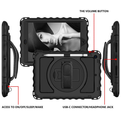 For iPad 10.2 360 Degree Rotating Case with Pencil Holder, Kickstand Shockproof Heavy Duty with Shoulder Strap,Hand Strap(Black) by bashfashion