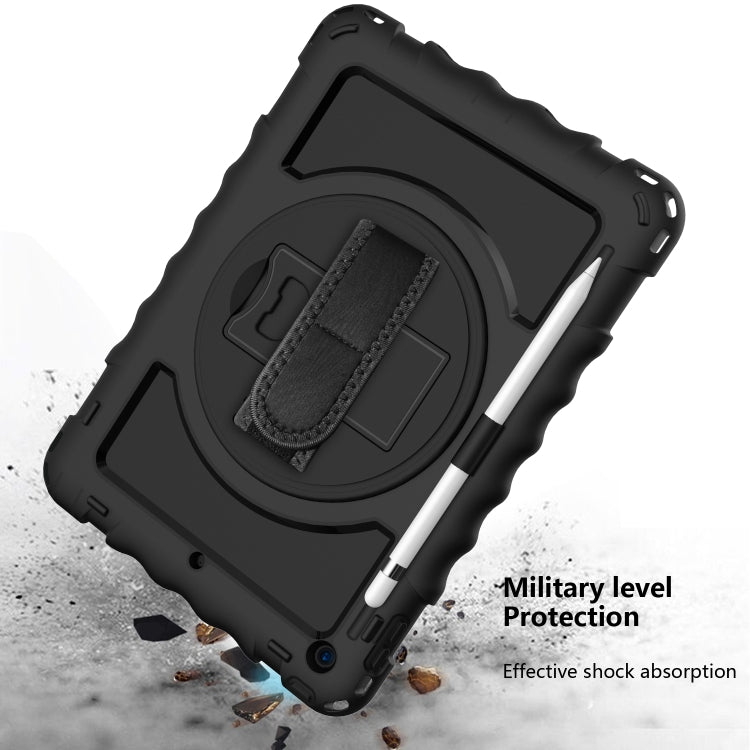 For iPad 10.2 360 Degree Rotating Case with Pencil Holder, Kickstand Shockproof Heavy Duty with Shoulder Strap,Hand Strap(Black) by bashfashion