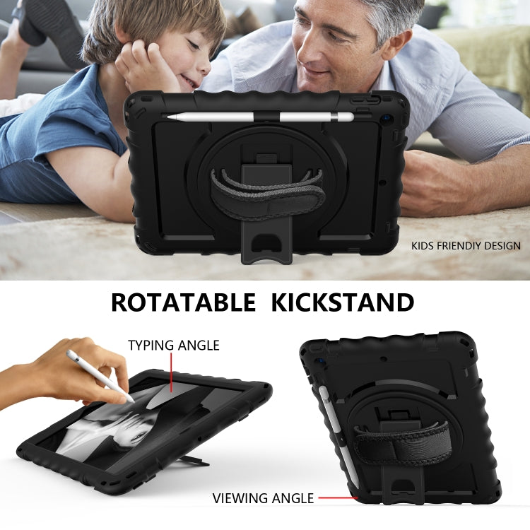 For iPad 10.2 360 Degree Rotating Case with Pencil Holder, Kickstand Shockproof Heavy Duty with Shoulder Strap,Hand Strap(Black) by bashfashion