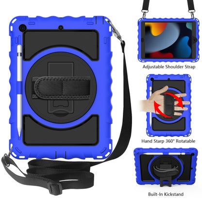 For iPad 10.2 360 Degree Rotating Case with Pencil Holder, Kickstand Shockproof Heavy Duty with Shoulder Strap,Hand Strap(Blue) by bashfashion