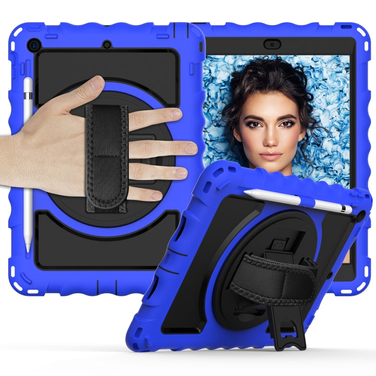 For iPad 10.2 360 Degree Rotating Case with Pencil Holder, Kickstand Shockproof Heavy Duty with Shoulder Strap,Hand Strap(Blue) by bashfashion